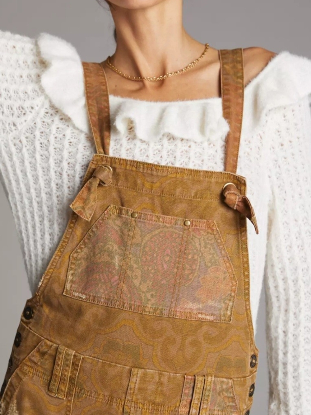 Pilcro Brown Patterned Cotton Overalls - Picture 2 of 6